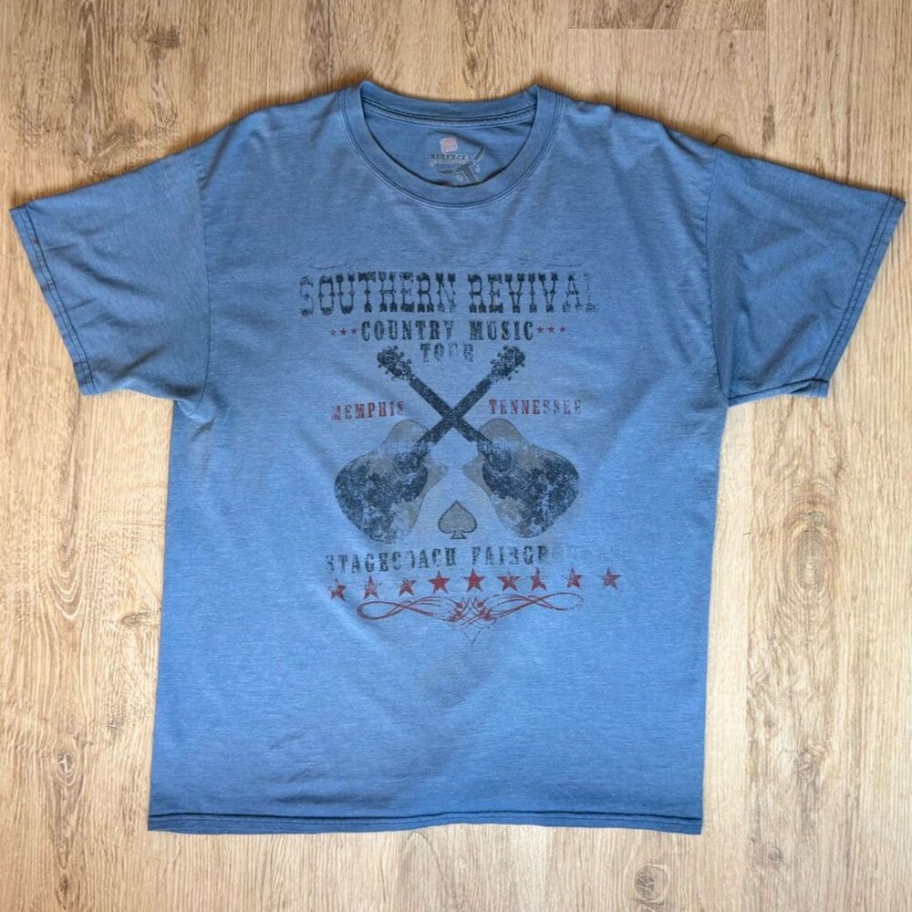 Beefy-T Southern Revival Country Music Tour Blue T-Shirt Size L Vintage Look